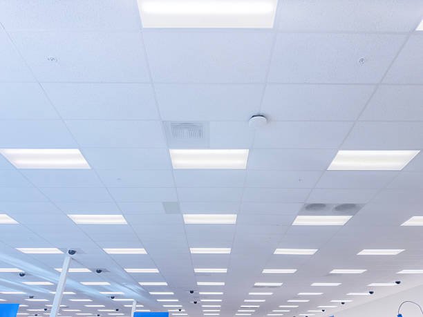ceiling lamps in a corridor of a mall